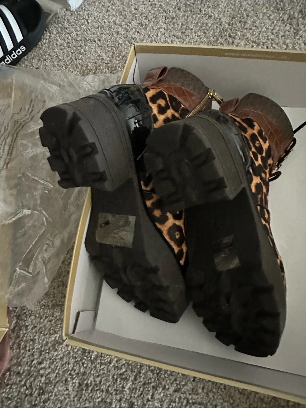 Michael Kors Women Leopard Print Lace-Up Combat Boots - Brown